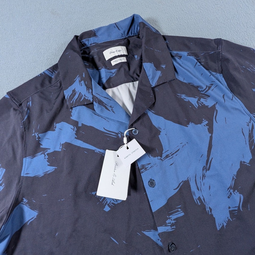 Porter & Ash Button Down Shirt Mens XL‎ Kinetic Stretch Abstract AOP Camp Collar